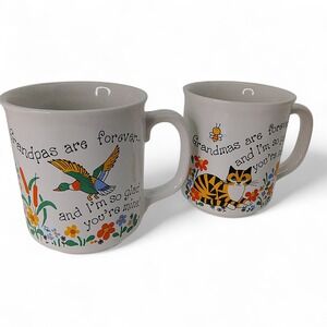 Grandma Grandpa Mugs Set 2 Floral Novelty Coffee Tea Cup Grandparents Gift Retro